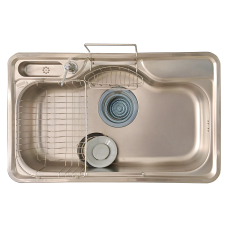 حلة جامبو مع مصفاة استانلس مع رف منظفات وصبانة مع بوكيت للمنظفات